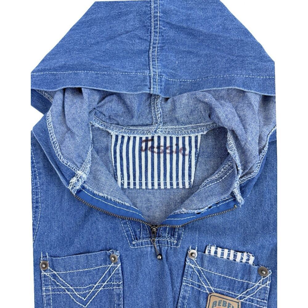 Vintage Rebel Blue Kids Denim Hooded Shirt Jacket 90s Toddler Pullover Zip - Picture 4 of 5